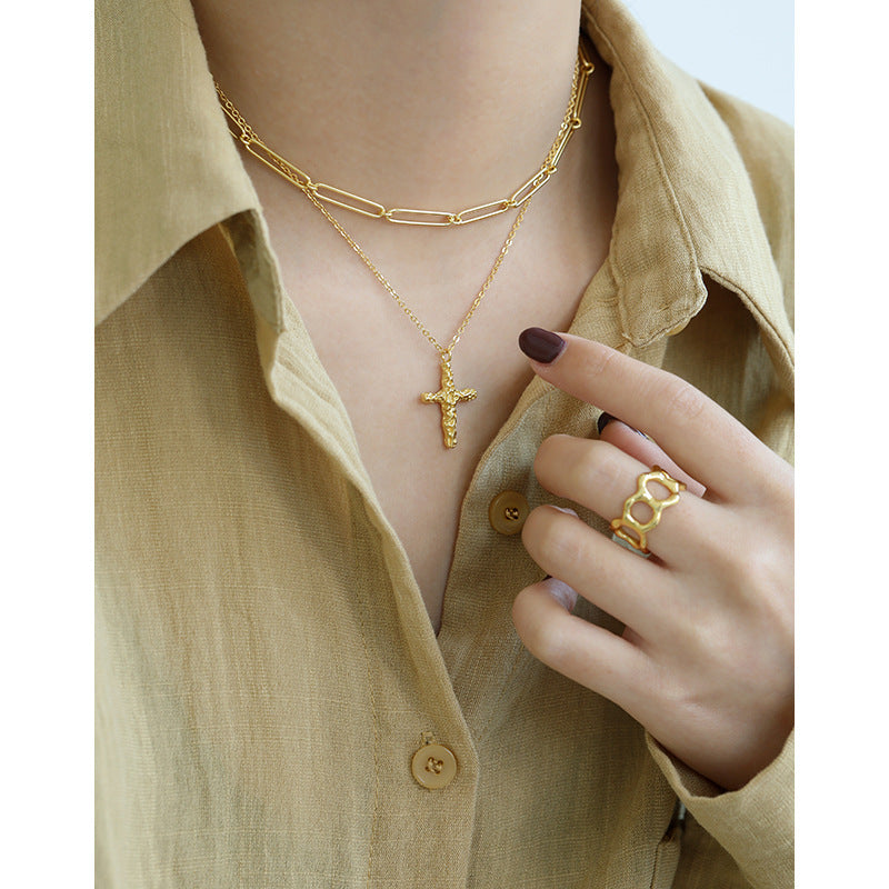 Pleated Cross Necklace