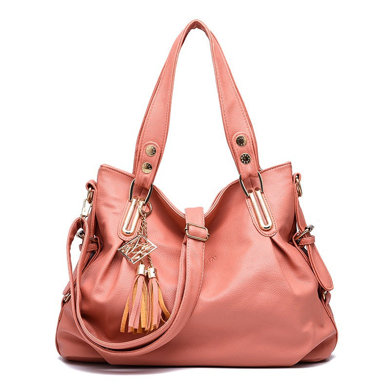 2025 New Middle aged and Elderly Handbag, Women's Tassel Fashion Soft Leather Bag, Single Shoulder Crossbody Bag, One Piece Hair Collection
