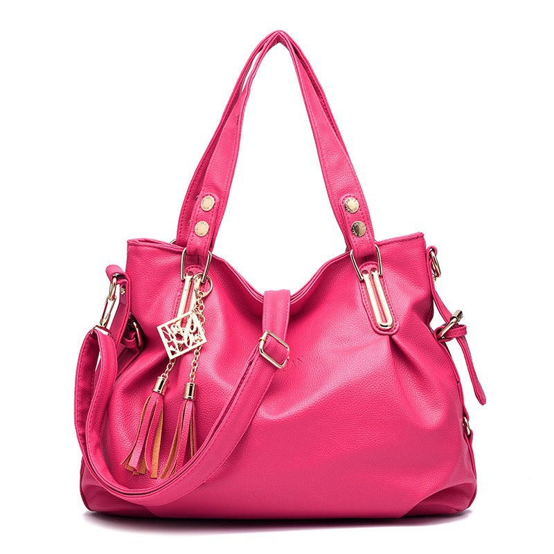 2025 New Middle aged and Elderly Handbag, Women's Tassel Fashion Soft Leather Bag, Single Shoulder Crossbody Bag, One Piece Hair Collection