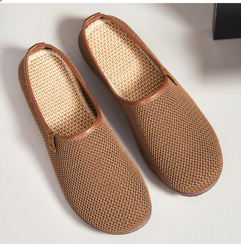 Women's slippers for summer, breathable casual shoes for outdoor wear, shallow toe cap, fly woven hollow out women's shoes, one foot, half drag