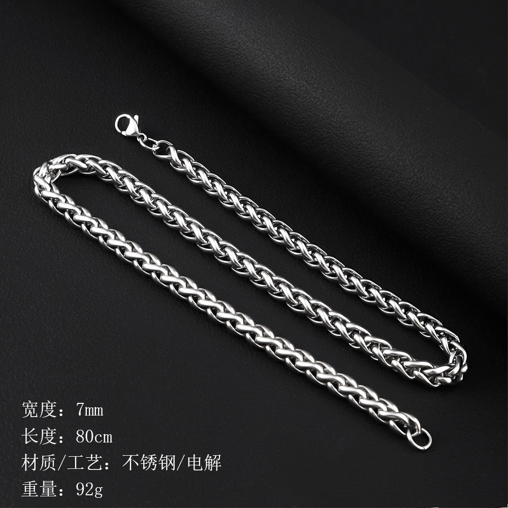 Stainless steel necklace, keel chain necklace, cross-border men's sweater chain chain, women's versatile flower basket chain, titanium steel bracelet