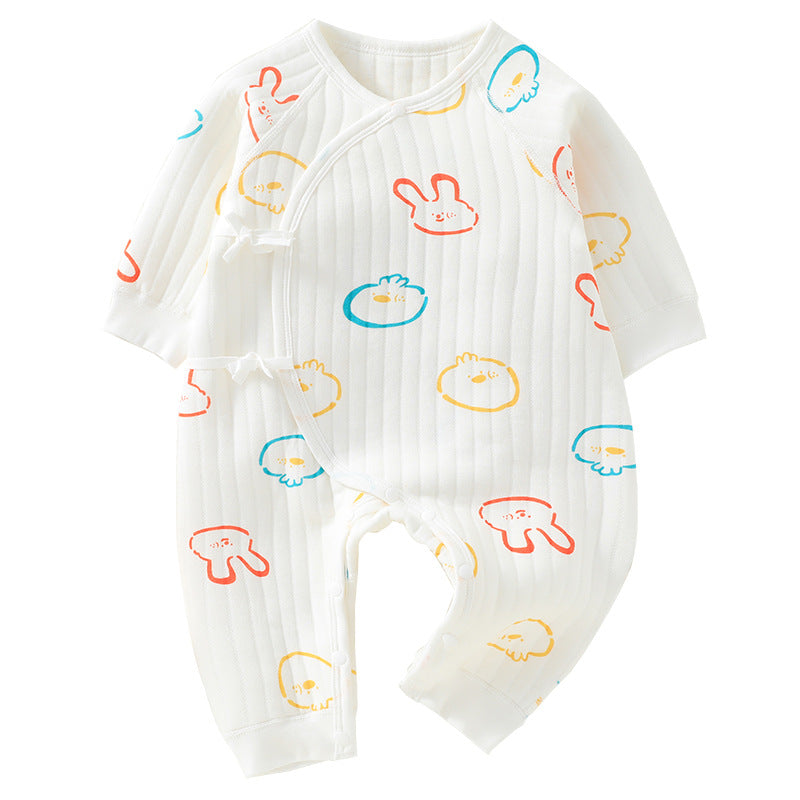 Newborn three-layer warm jumpsuit for autumn and winter, thickened initial baby clothes, pure cotton A-class baby clothes, butterfly clothes