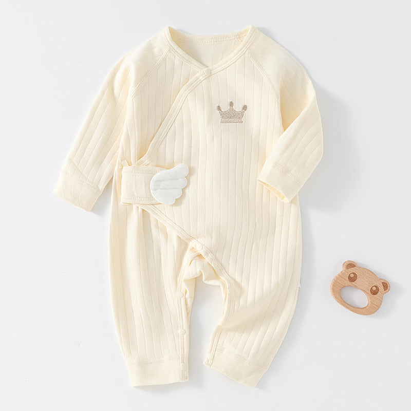 Strap up baby jumpsuit, pure cotton baby sleepwear, long sleeved khai, monk butterfly clothes, can be worn in spring and autumn