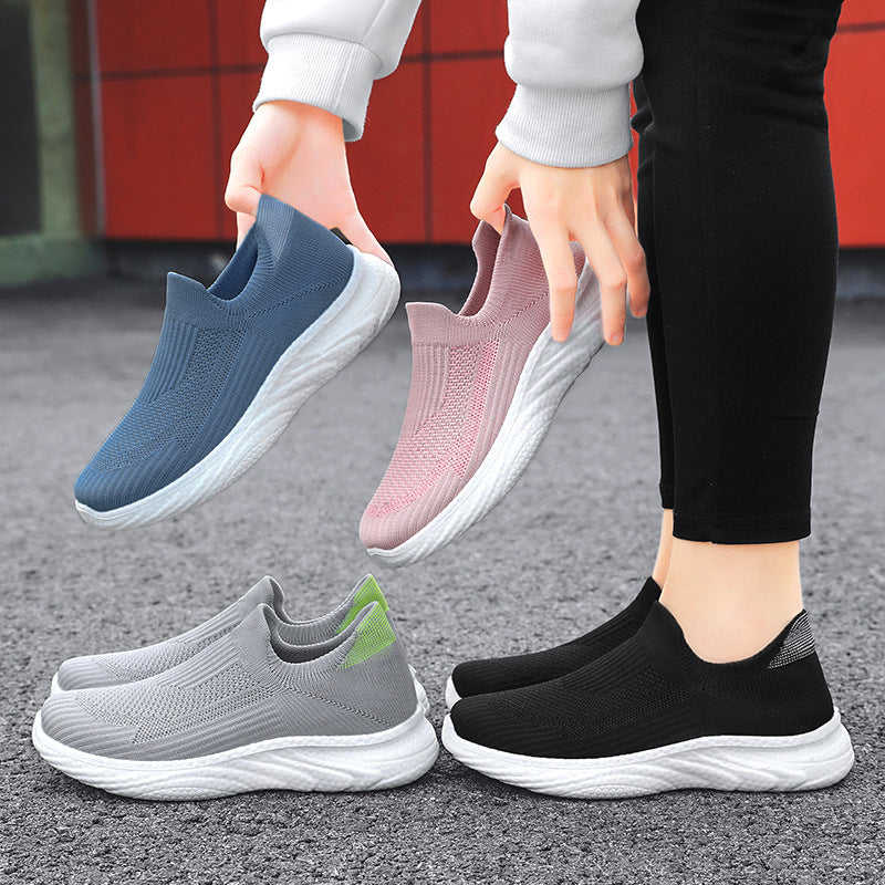 Women's Shoes 2025 New Casual Sports Shoes Flyknit Running Shoes Soft soled Lazy Shoes Korean Edition Trendy One Step Single Shoes