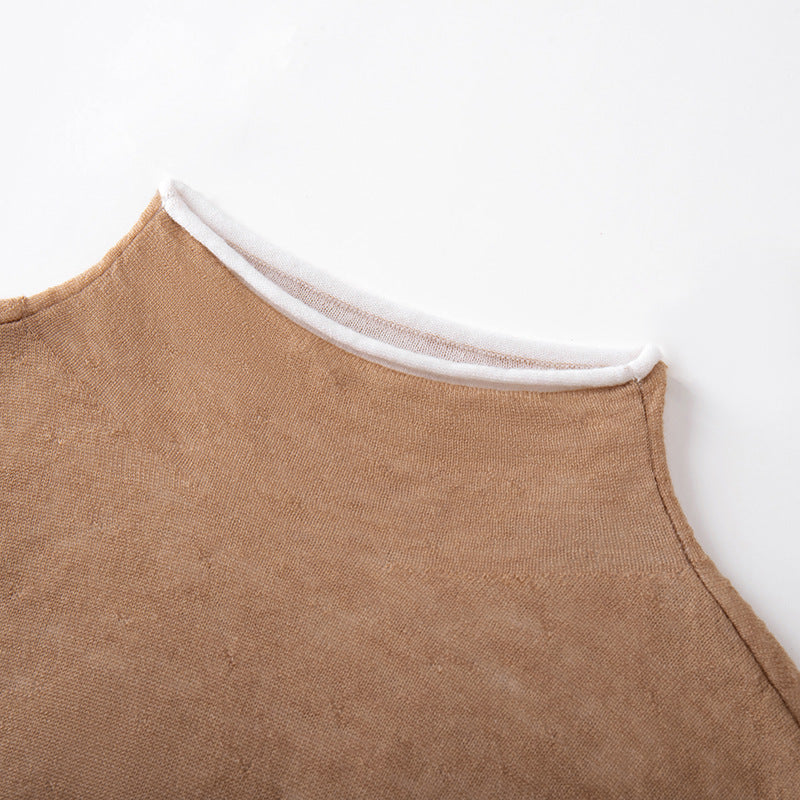 Stylish B0SS wool knit sweater with high neck, long sleeves, contrasting colors, and high-quality slim fit