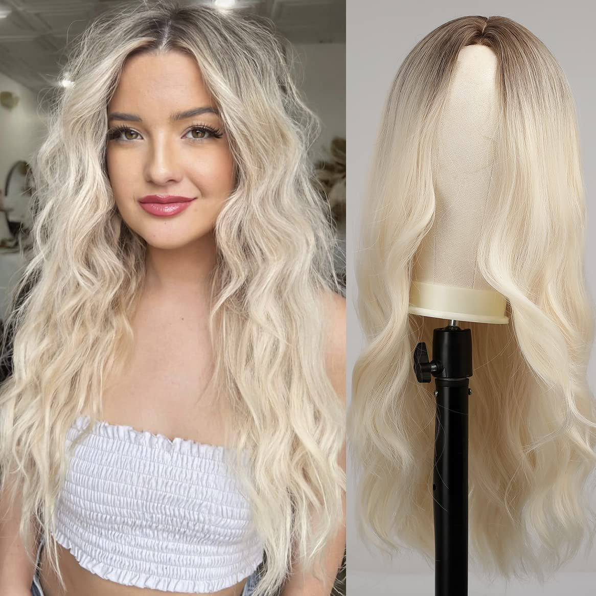 Amazon's new wig for women in Europe and America, front lace synthetic headband, small lace, medium split, long curly hair wigs