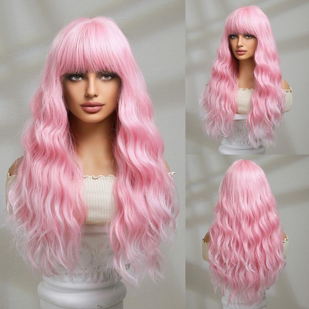 Cross border new products for European and American girls, including split long curly hair, simulated hair with gradient gold color, and pink long curly hair wholesale