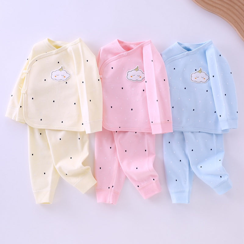Newborn clothes Class A pure cotton spring and autumn boneless baby clothes, baby monk clothes, pajamas, underwear, lace up set 3