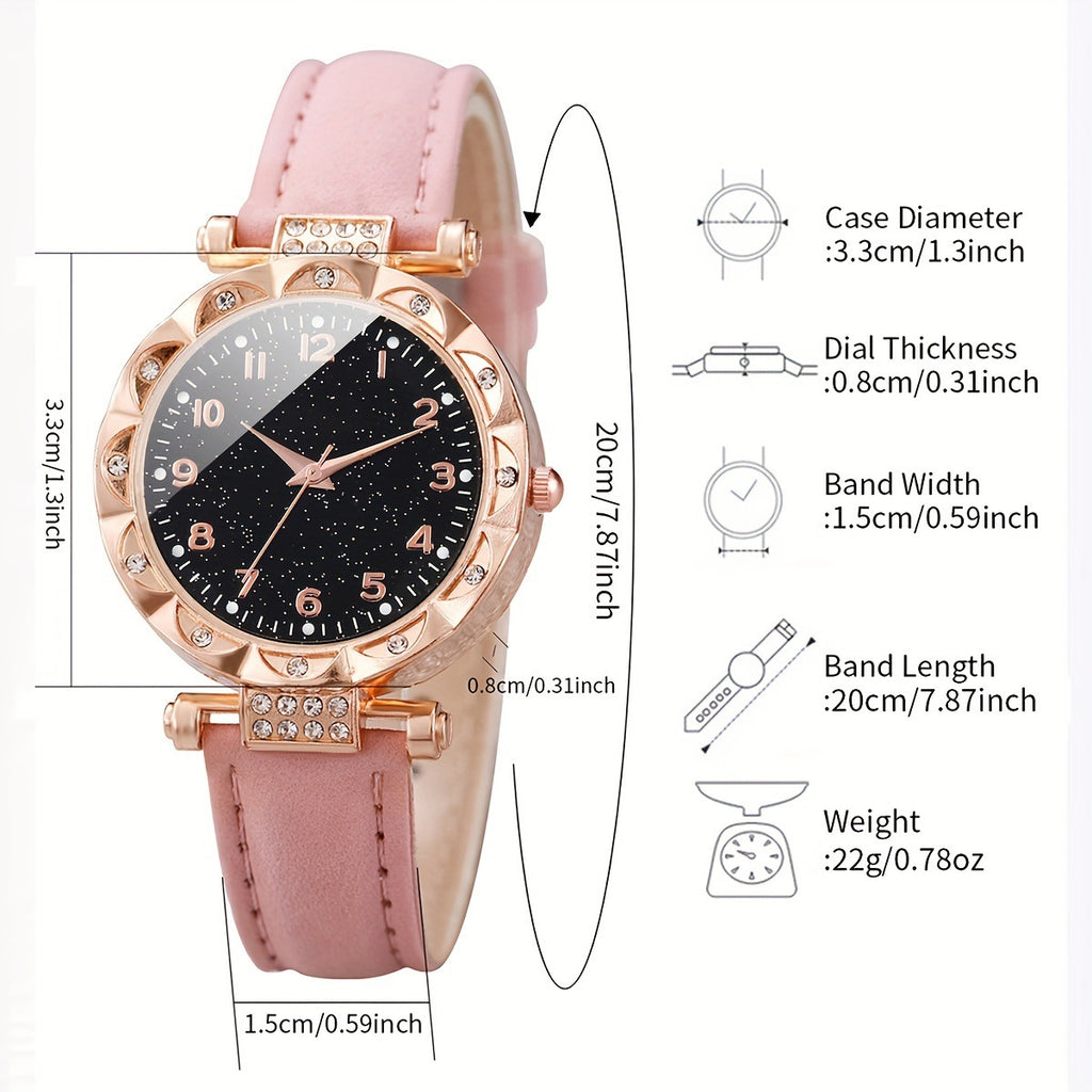 Live streaming new women's Korean version high-end quartz watch simple classic imitation leather strap watch set for women