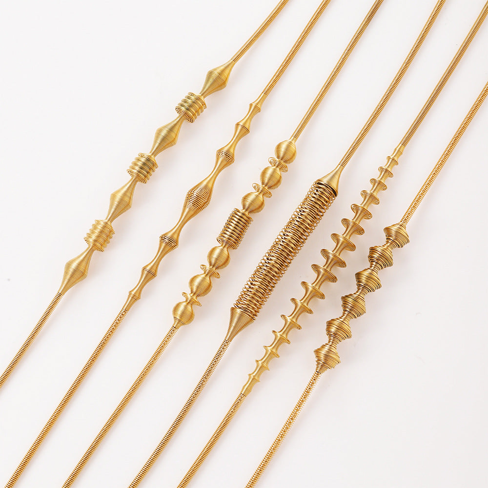 Stainless steel spring necklace for European and American women, vacuum plated 18K gold, fashionable and simple geometric ring titanium steel necklace