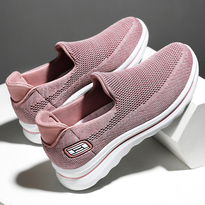 Women's shoes autumn women's middle-aged and elderly mother's shoes flat bottom anti slip soft sole fly woven surface women's shoes, one foot walking elderly shoes