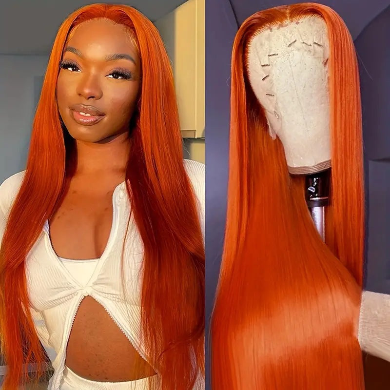 European and American fashion orange long straight hair Amazon Africa hot selling front lace lace lace straight hair wig full head cover
