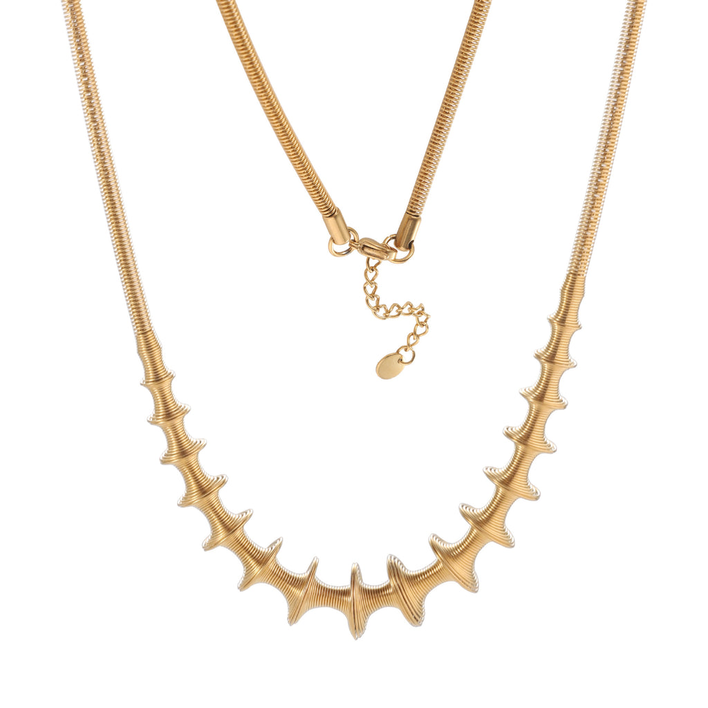 Stainless steel spring necklace for European and American women, vacuum plated 18K gold, fashionable and simple geometric ring titanium steel necklace