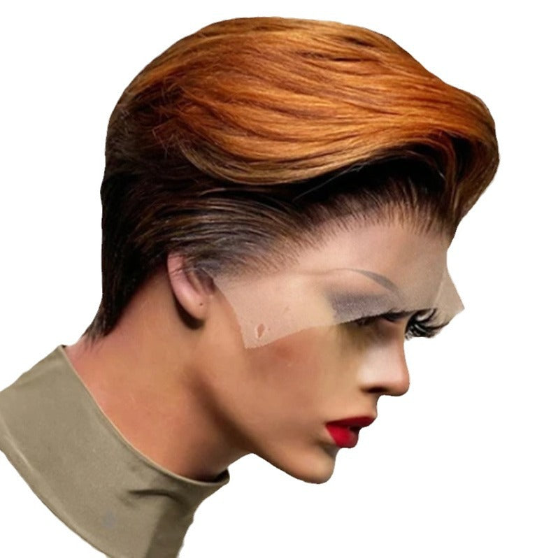 European and American women's short curly hair with slanted bangs, gold gradient black short straight hair headband, cross-border Amazon wish