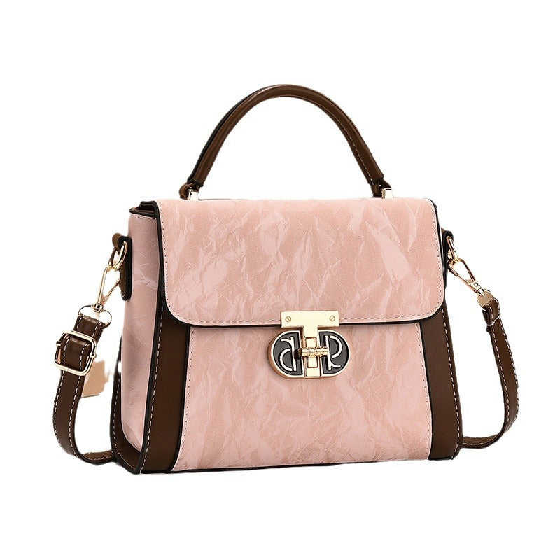 2024 New Korean Fashion Trendy Lock Lock Design, Small Square Bag with High Texture and Color Contrast for Women, One Piece Hair Replacement