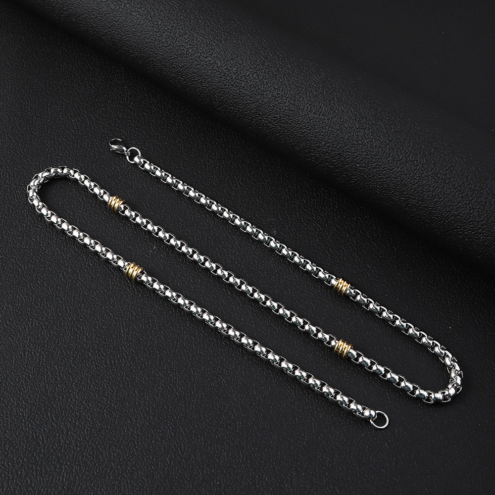Cross border new product 5mm stainless steel square pearl chain string gold pearl necklace men's versatile titanium steel bracelet spot wholesale