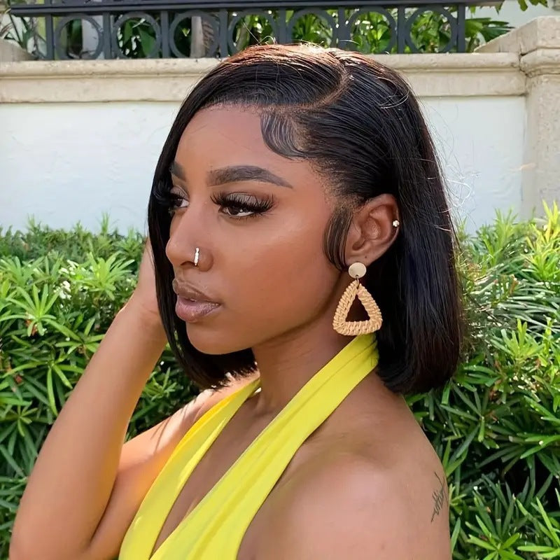 Amazon Europe and America Fashion Wig Bobo Head Mid Split Short Straight Fiber Headset Front Lace Lace Wigs