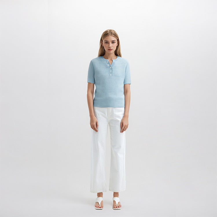 Stylish knitted sweater with fringes, sleeveless, French fashion round neckline