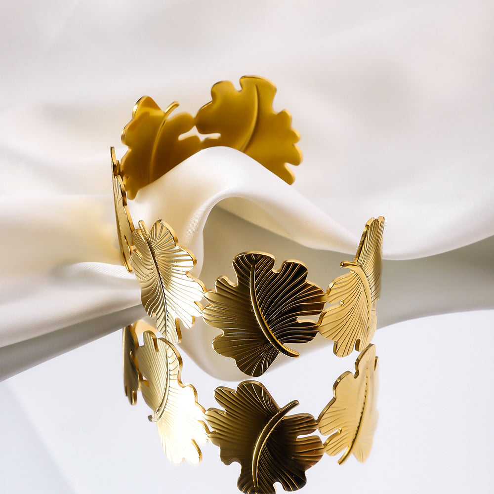 Stainless steel hydraulic opening bracelet cross-border European and American high-end feeling plated 18K gold women's retro exaggerated titanium steel bracelet