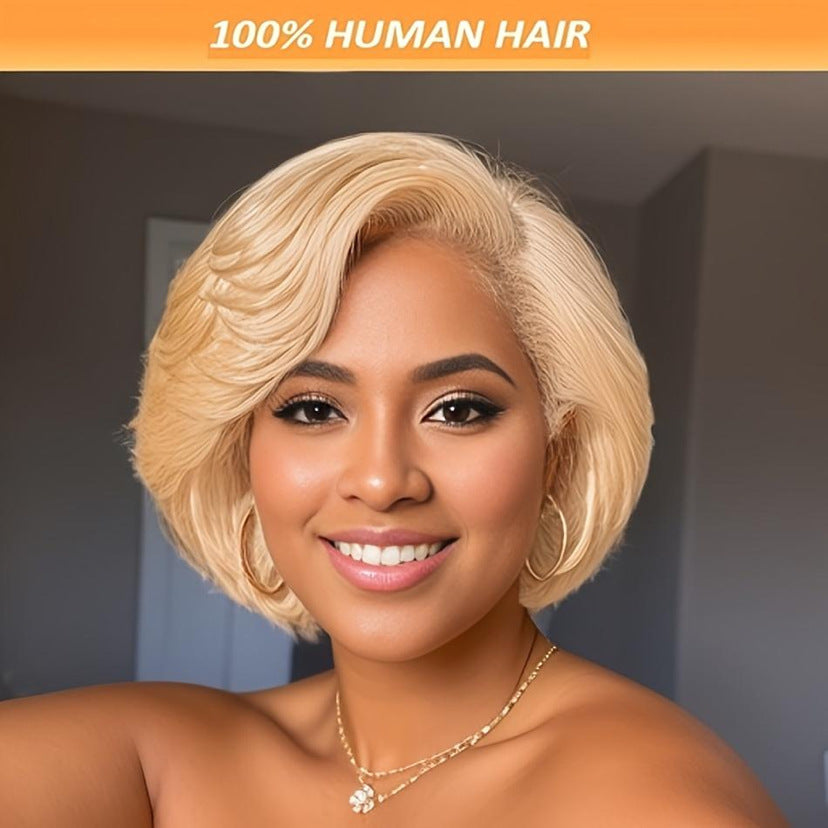 Cross border split bangs, short hair, slightly curled styling, fashionable lace and synthetic full head wig from Europe and America