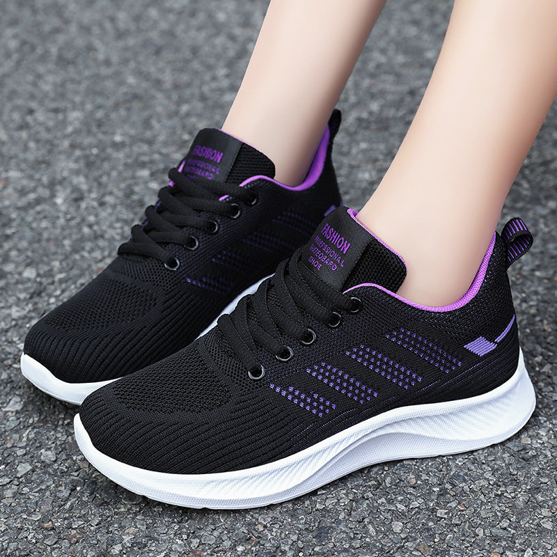 Sample customization of sports shoes, breathable and casual soft soled single shoes, fly woven mesh shoes, wholesale and distribution of student running shoes for women