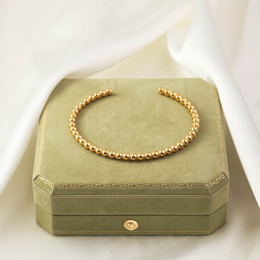 2025 Titanium Steel Round Bead Open Bracelet Simple Jewelry Korean Style Trendy Handmade Women's 18K Gold Plated Stainless Steel Bracelet