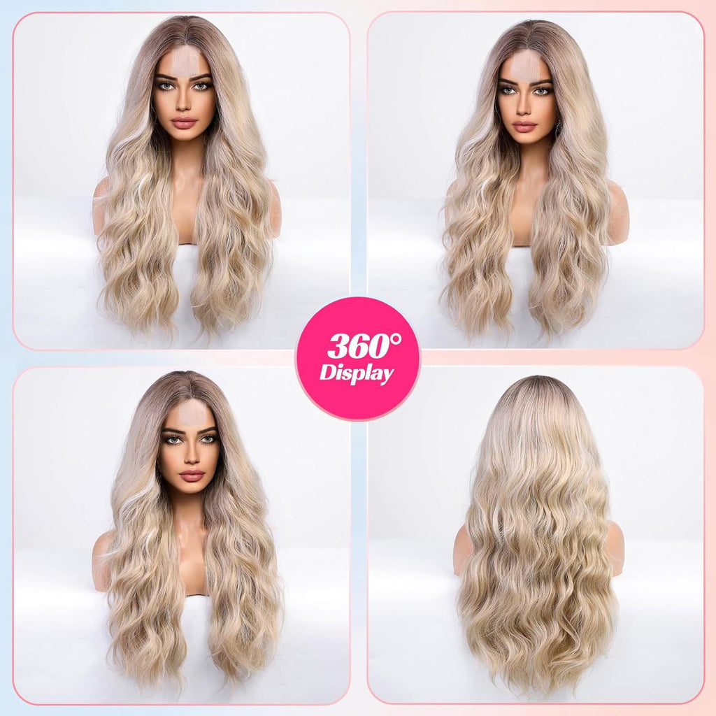 Amazon's new wig for women in Europe and America, front lace synthetic headband, small lace, medium split, long curly hair wigs