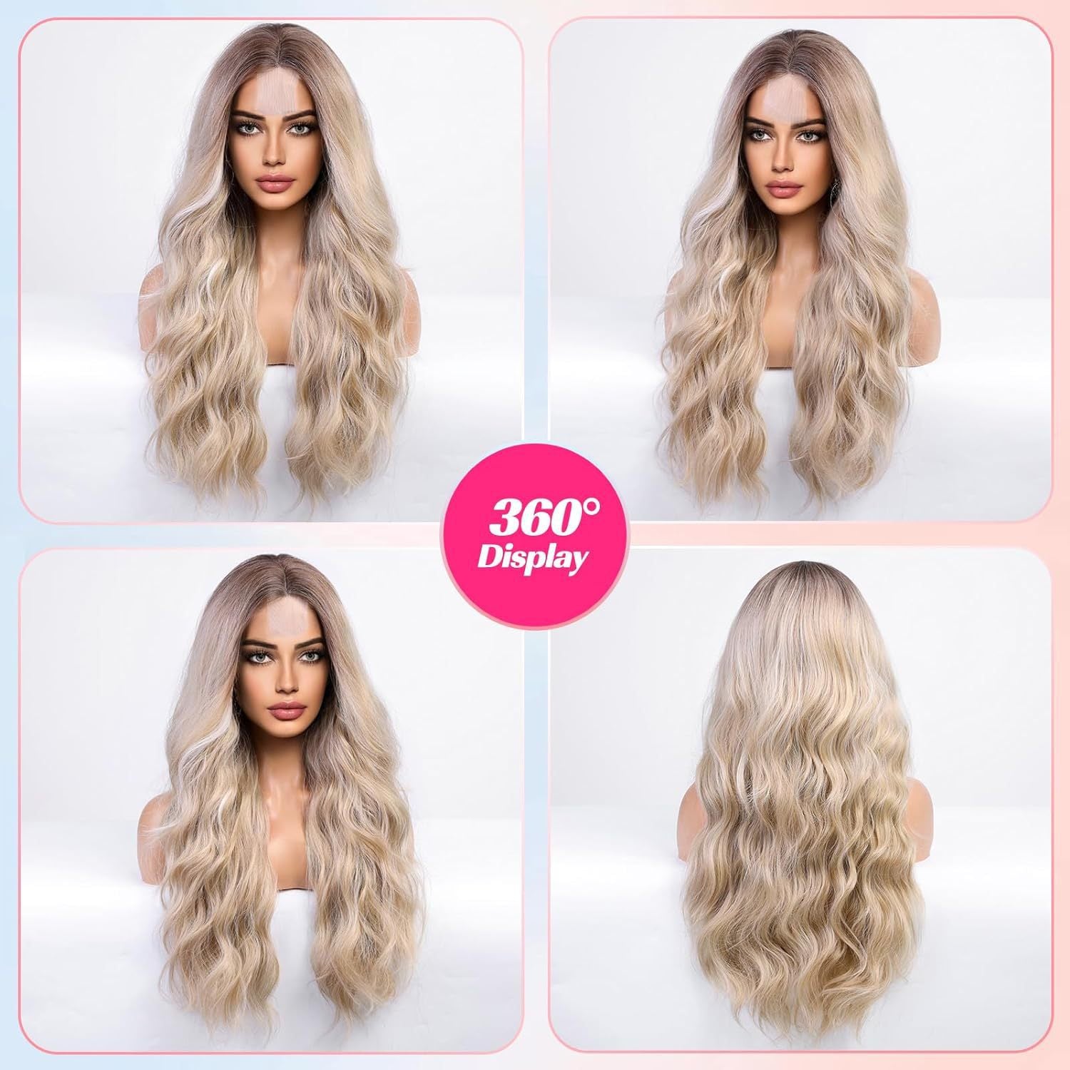 Amazon's new wig for women in Europe and America, front lace synthetic headband, small lace, medium split, long curly hair wigs