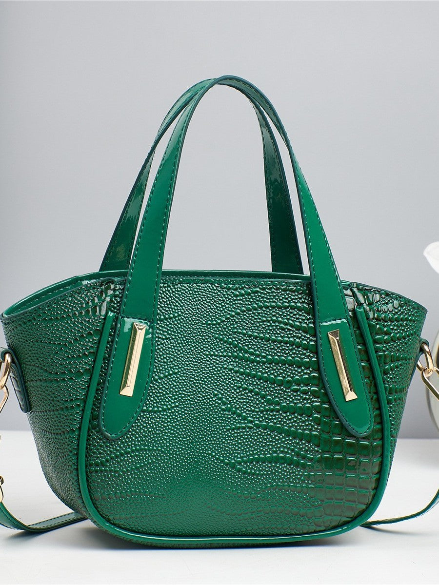 Cross border trendy vegetable basket big bag 2025 new texture shiny leather embossed large capacity single shoulder stylish handbag