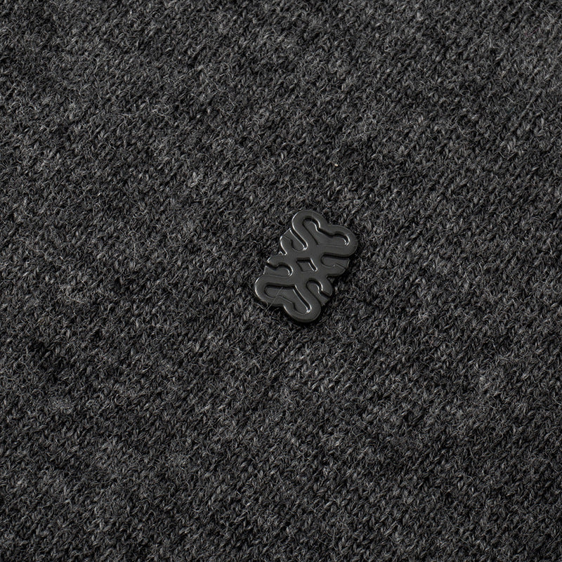 Stylish gray cardigan with round neckline, long sleeves made of cashmere wool with high-quality simple buttons