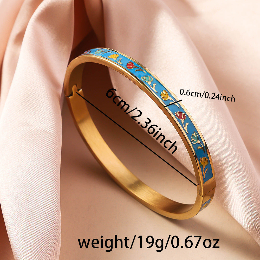 Cross border stainless steel flower bracelet vintage fashion 18k gold drip oil versatile exquisite women's bracelet titanium steel bracelet