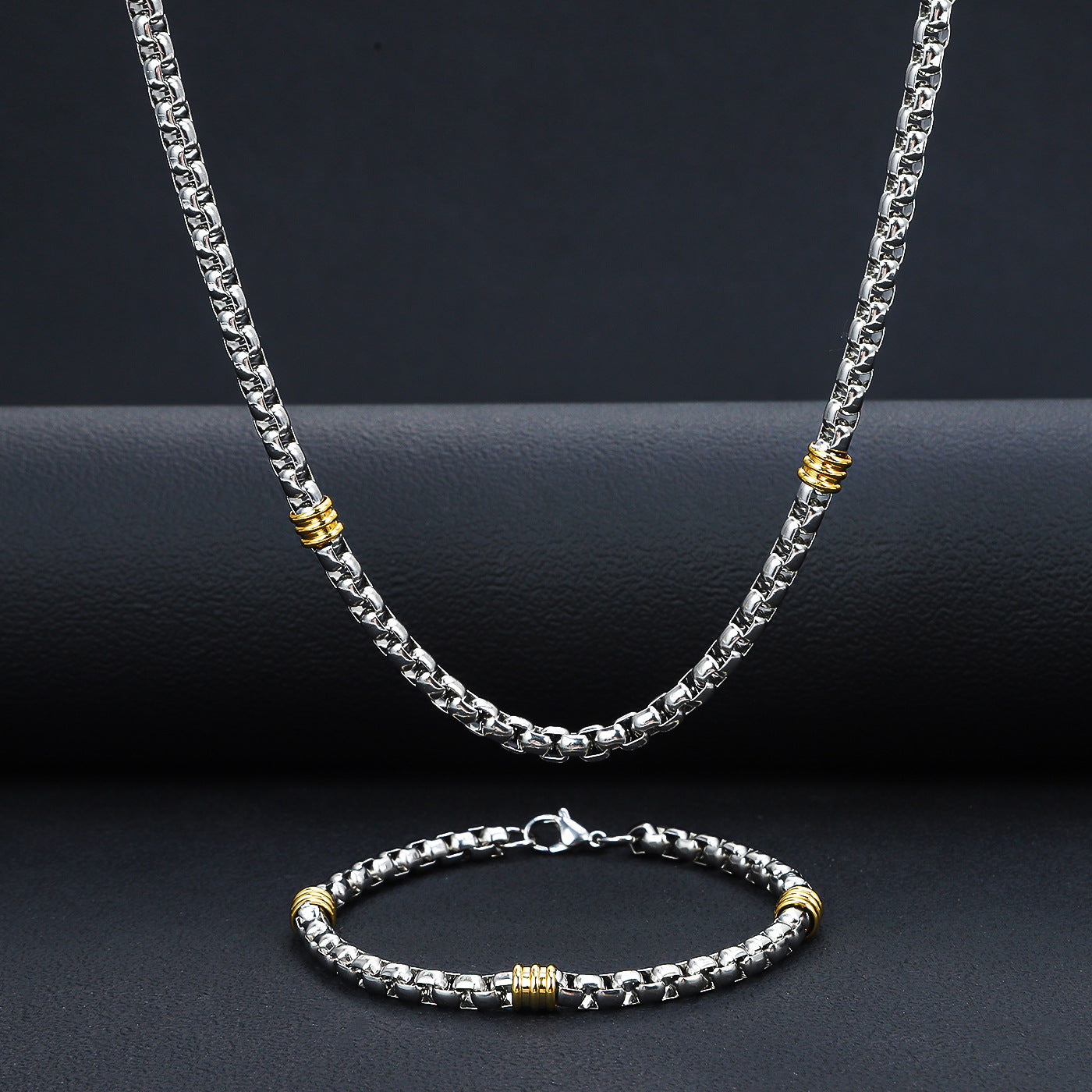 Cross border new product 5mm stainless steel square pearl chain string gold pearl necklace men's versatile titanium steel bracelet spot wholesale