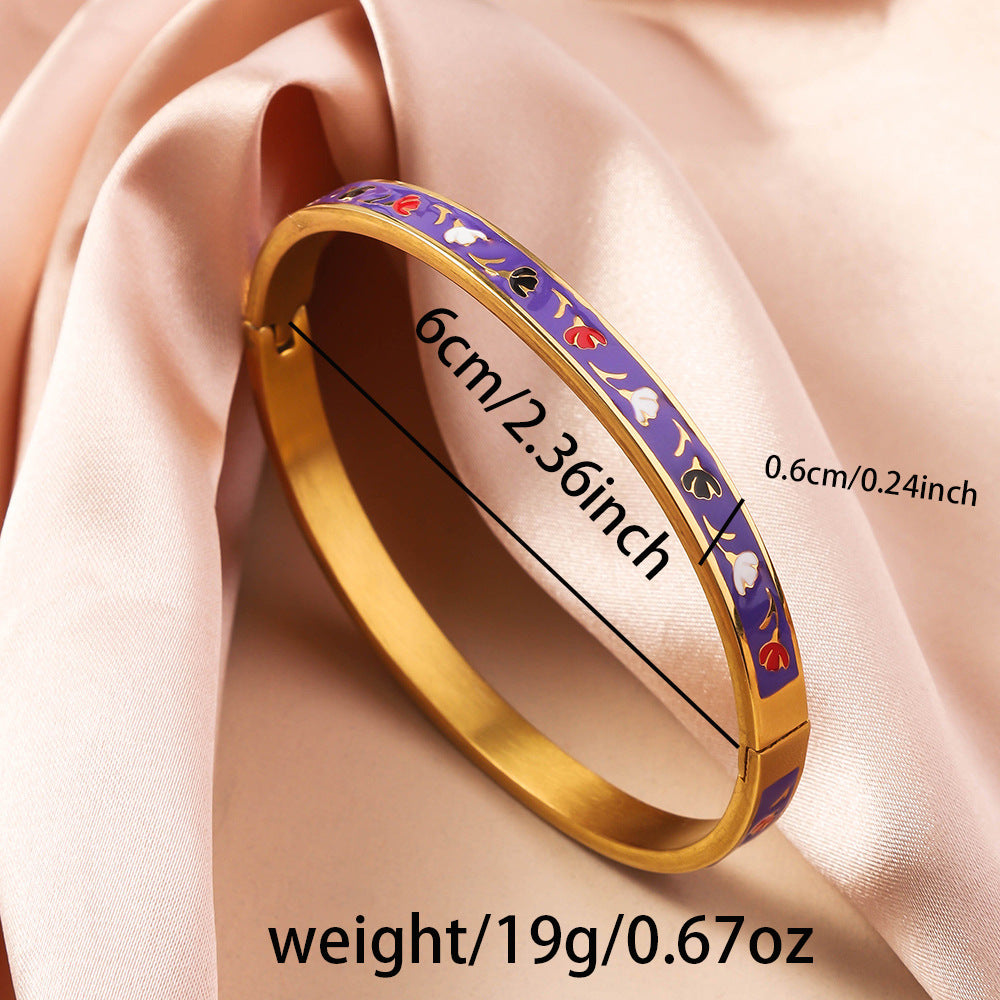 Cross border stainless steel flower bracelet vintage fashion 18k gold drip oil versatile exquisite women's bracelet titanium steel bracelet