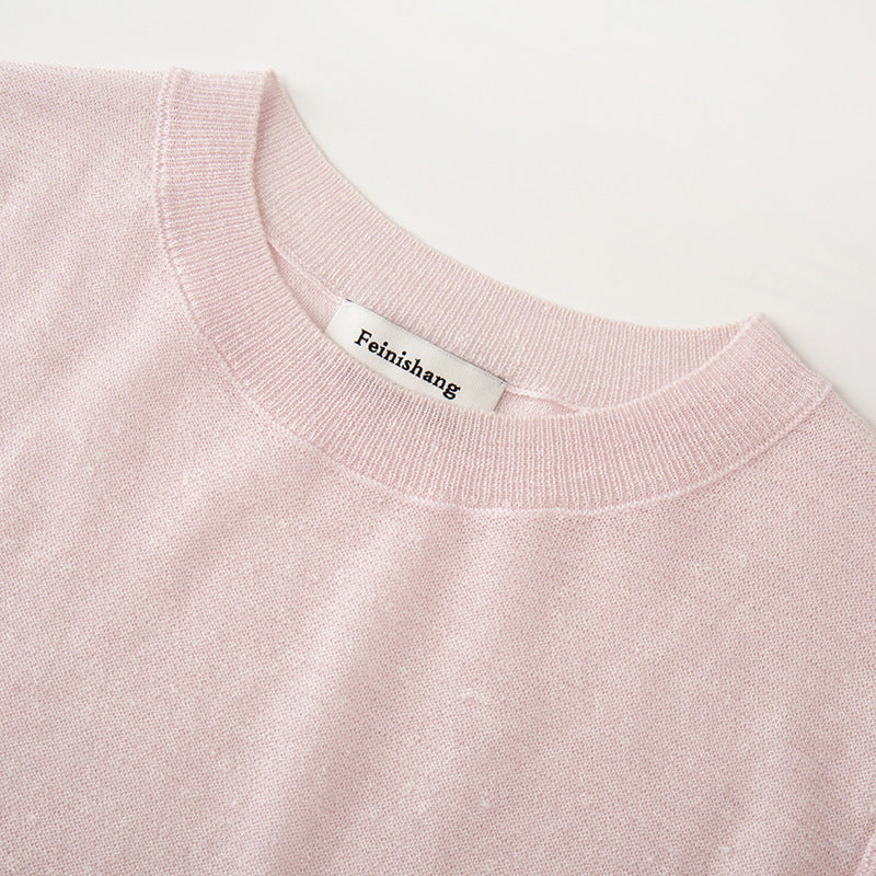 Elegant sleeveless pullover with round neckline, made from high-quality wool and linen knit fabric