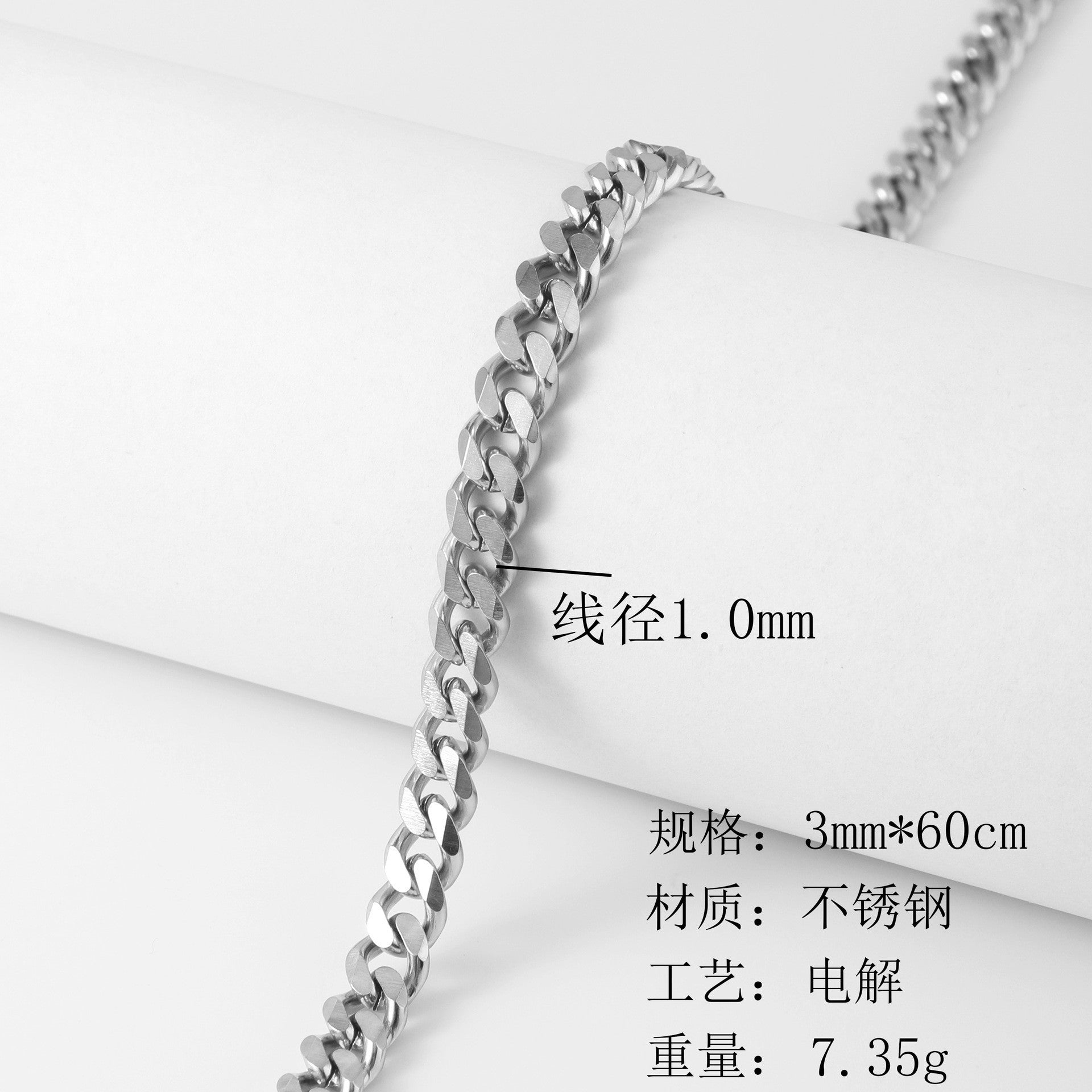 Titanium steel single wire six sided ground necklace, cross-border hot selling, plated with 18K gold Cuban chain, European and American men's stainless steel necklace