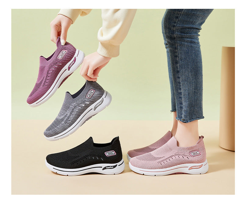 Shoes, women's flying woven noodles, one foot stepping mother shoes, 2025 autumn single shoes, foreign trade women's shoes, breathable, lightweight, casual and versatile