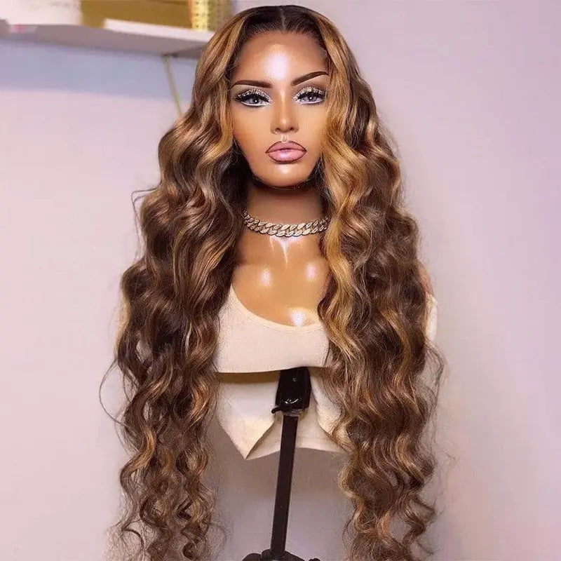 Foreign trade Amazon cross-border European and American fashion piano color big wave wig hot selling front lace curly hair full head cover