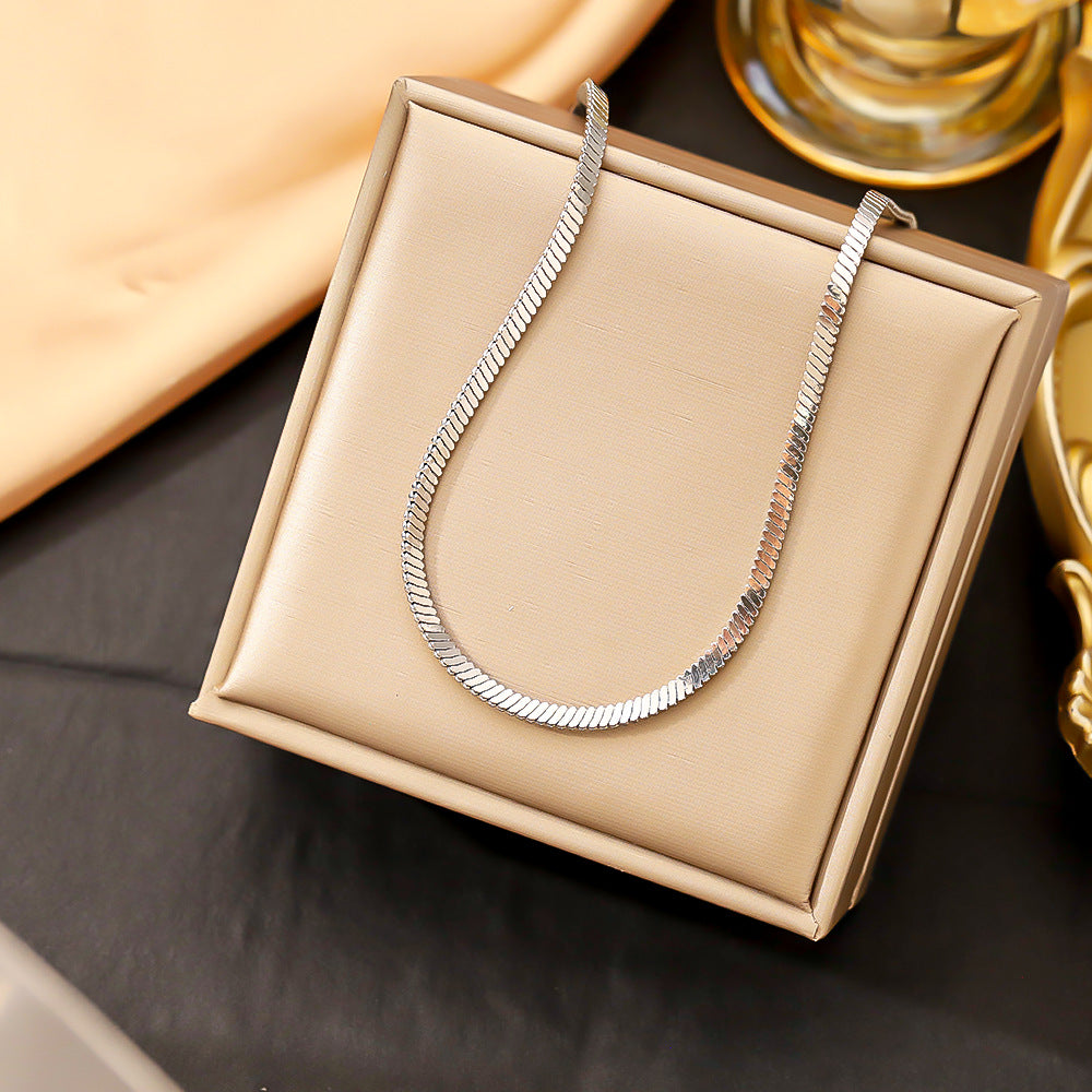 Stainless steel flat blade chain necklace for European and American women, fashionable and simple snake bone chain, non fading titanium steel necklace