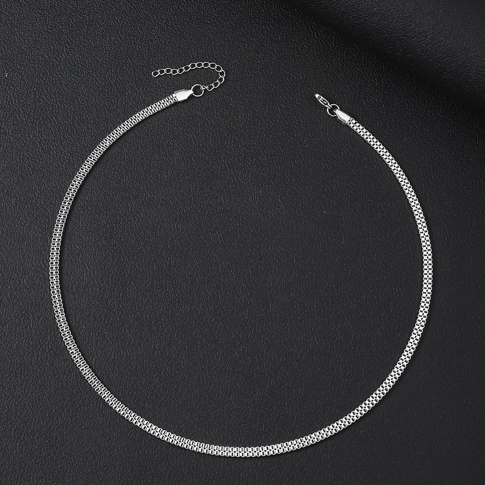 Stainless steel double row box chain necklace cross-border fashion men's whip chain chain versatile women's titanium steel bracelet