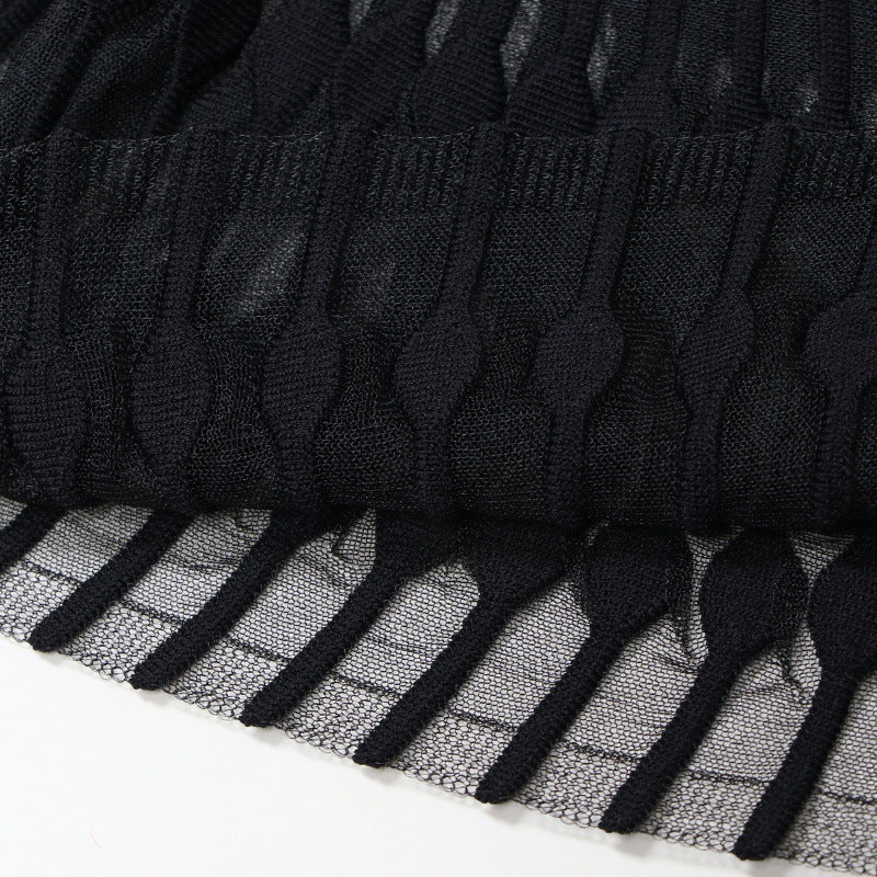 High-quality elegant dress, black, V-neck, sleeveless, with cutout at the neckline and mid-length, in knit fabric