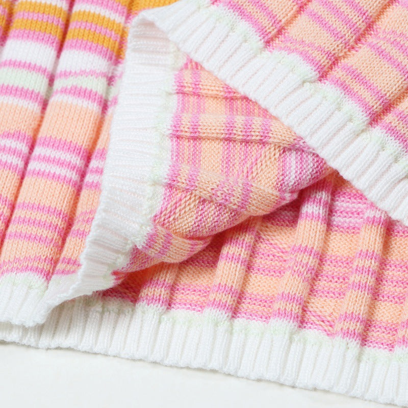 Sophisticated Italian fashion dress in striped cotton and tencel knit, sleeveless, round neckline, and mid-length