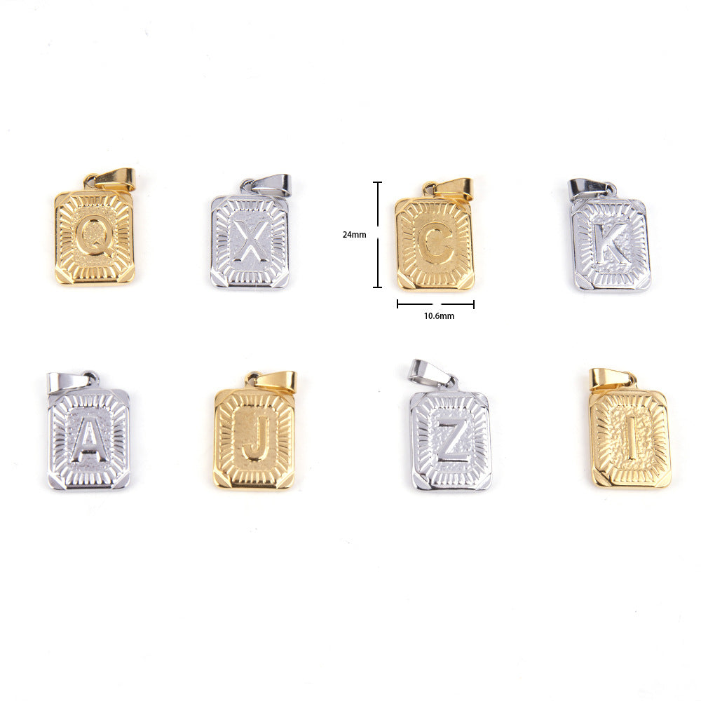 Rectangular 26 letter pendant 18K gold-plated stainless steel letter plate titanium steel jewelry hydraulic accessories