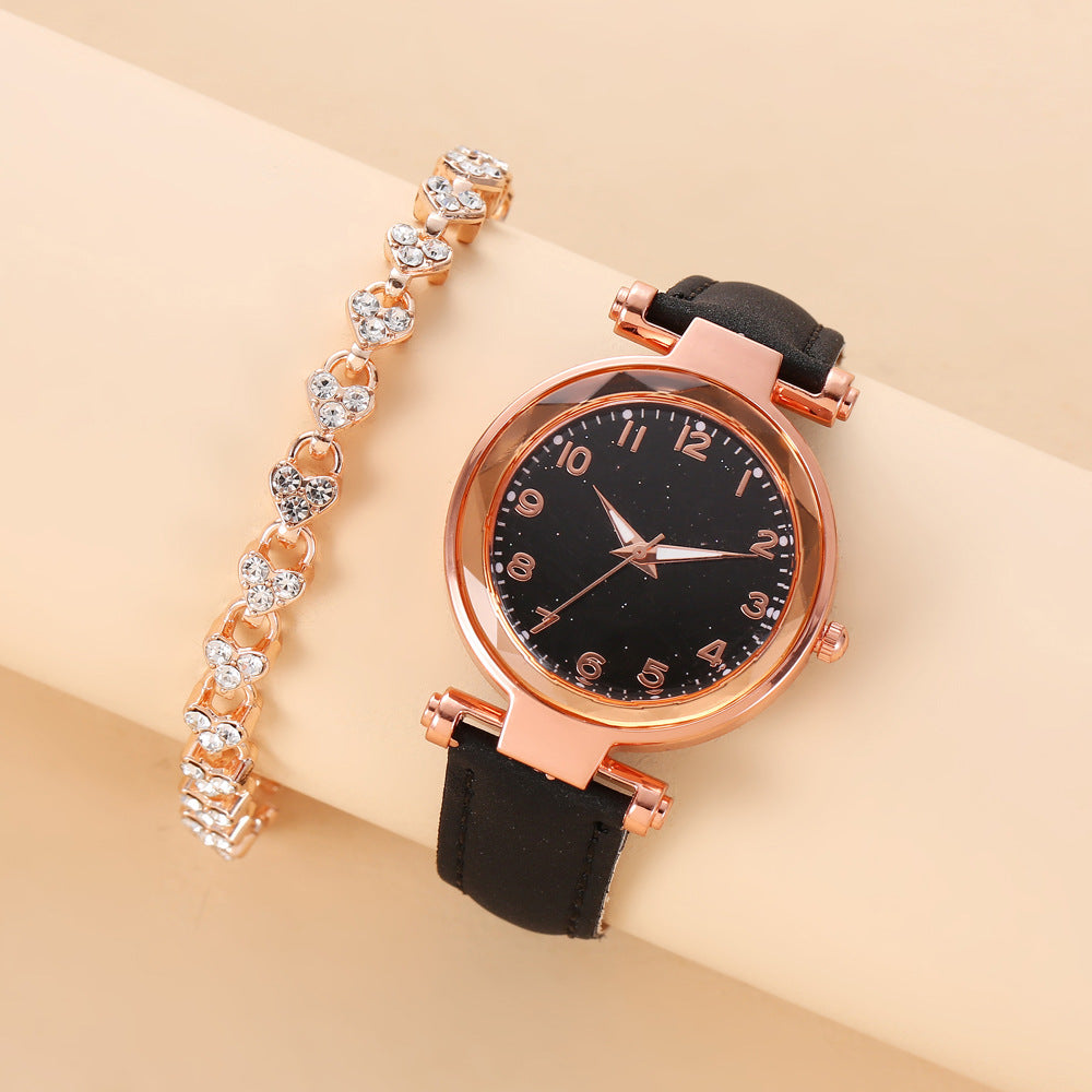 Korean version new fashionable foreign trade trend women's casual watch simple belt watch quartz watch bracelet set