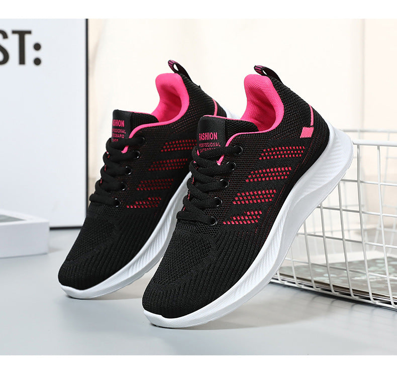 Sample customization of sports shoes, breathable and casual soft soled single shoes, fly woven mesh shoes, wholesale and distribution of student running shoes for women