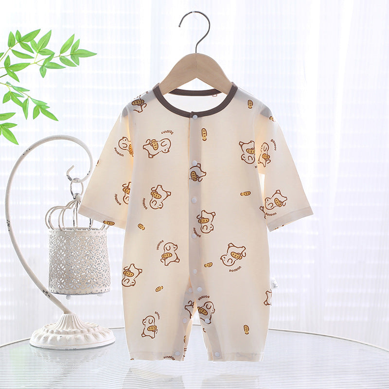 Baby jumpsuit summer thin A-level ice Doraemon Yukos Tencel newborn baby crawling suit closed Ha