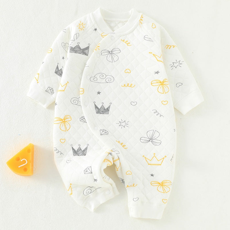 Baby three-layer warm jumpsuit newborn clothes pure cotton A-class baby autumn and winter warm clothes jumpsuit crawling clothes