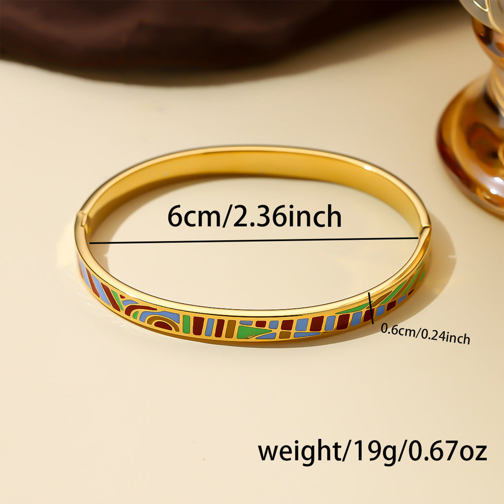 Fashion Stainless Steel Enamel Open Bracelet 18k Gold Women's Jewelry Non Fading Handmade Yiwu Titanium Steel Bracelet Wholesale