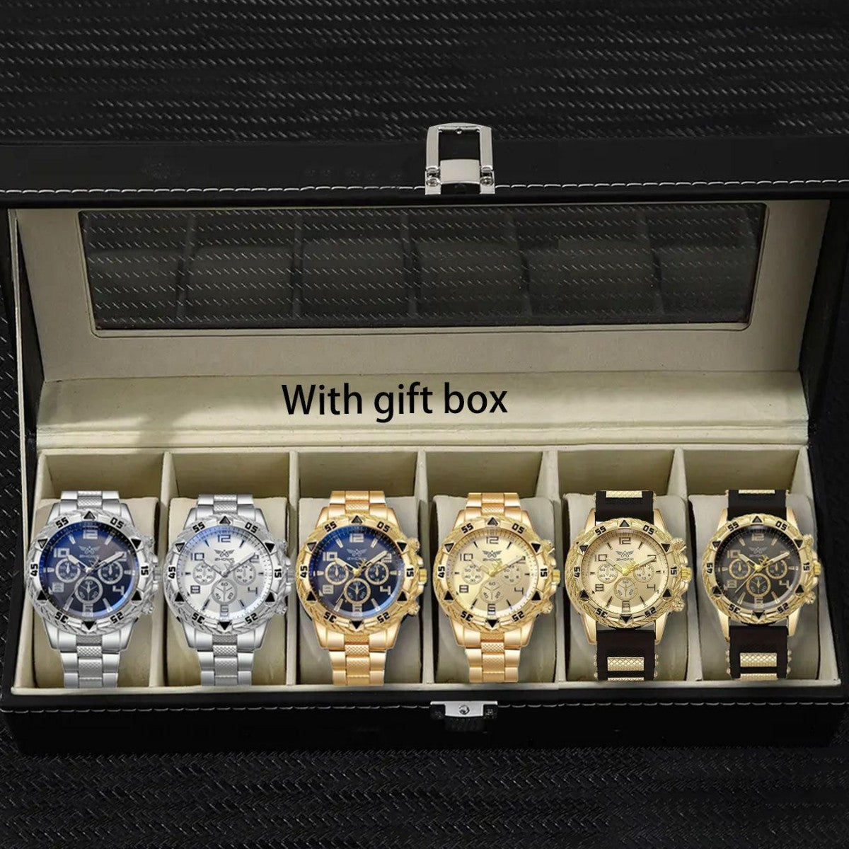 Six piece boxed watch men's steel strip fashion party party fashion watch men's gift men's gift