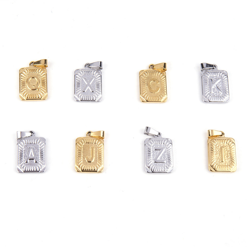 Rectangular 26 letter pendant 18K gold-plated stainless steel letter plate titanium steel jewelry hydraulic accessories