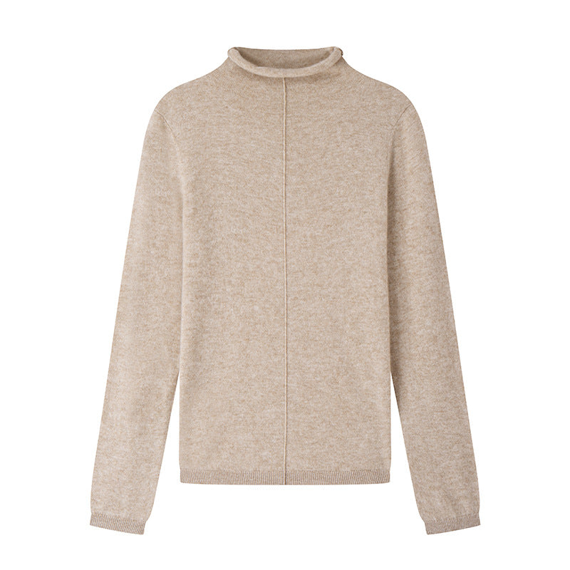 Elegant long-sleeved warm knit blouse with layered collar, 100% high-quality cashmere